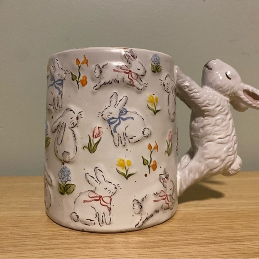 Charming Mudpie Bunny Mug with Floral Accents 16oz